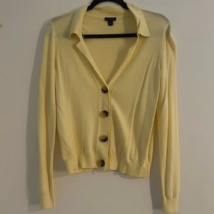 Ann Taylor Yellow V neck Cardigan with Collar and Buttons